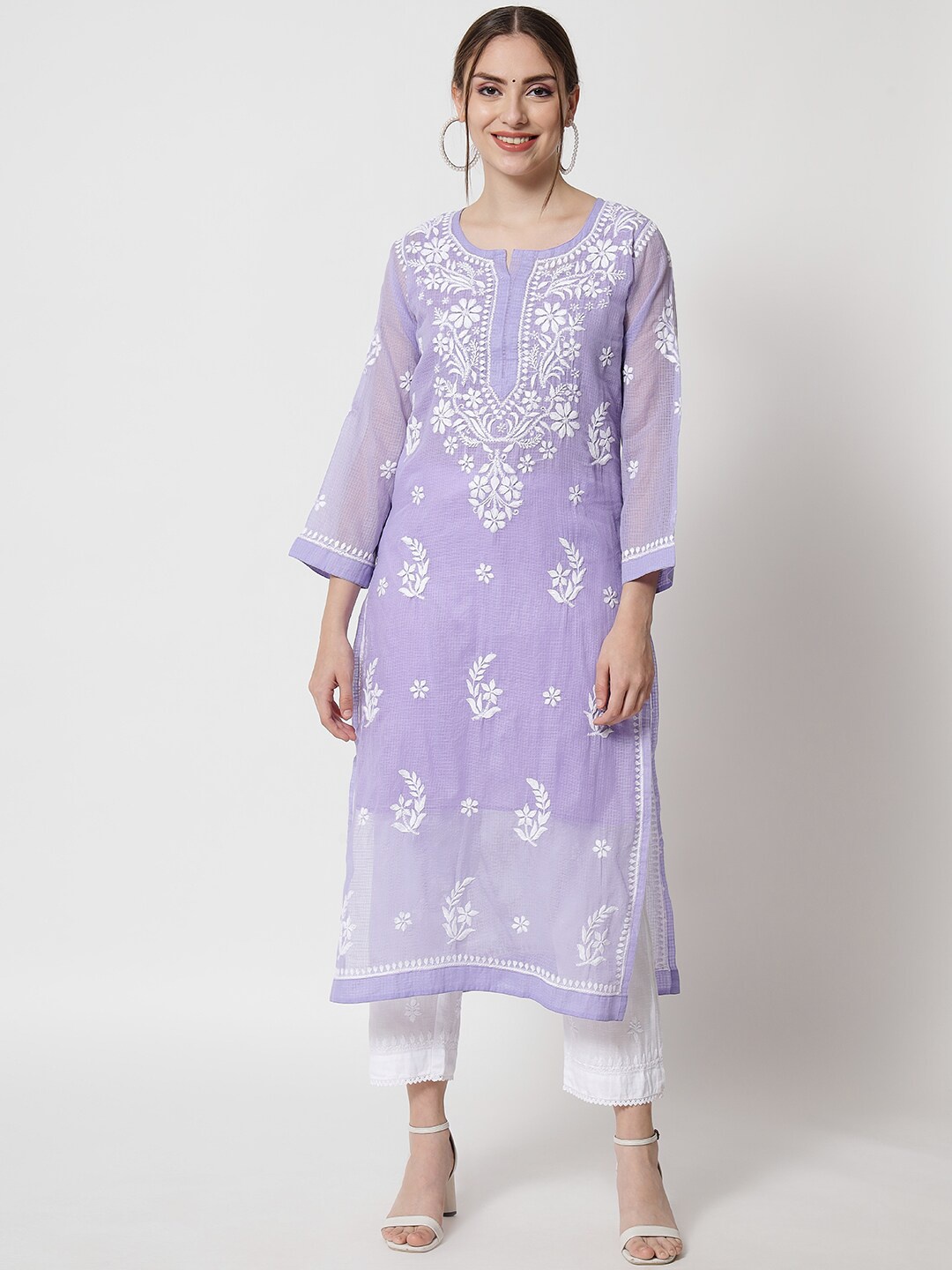 

PARAMOUNT CHIKAN Women Mauve Hand Embroidered Chikankari Kurta