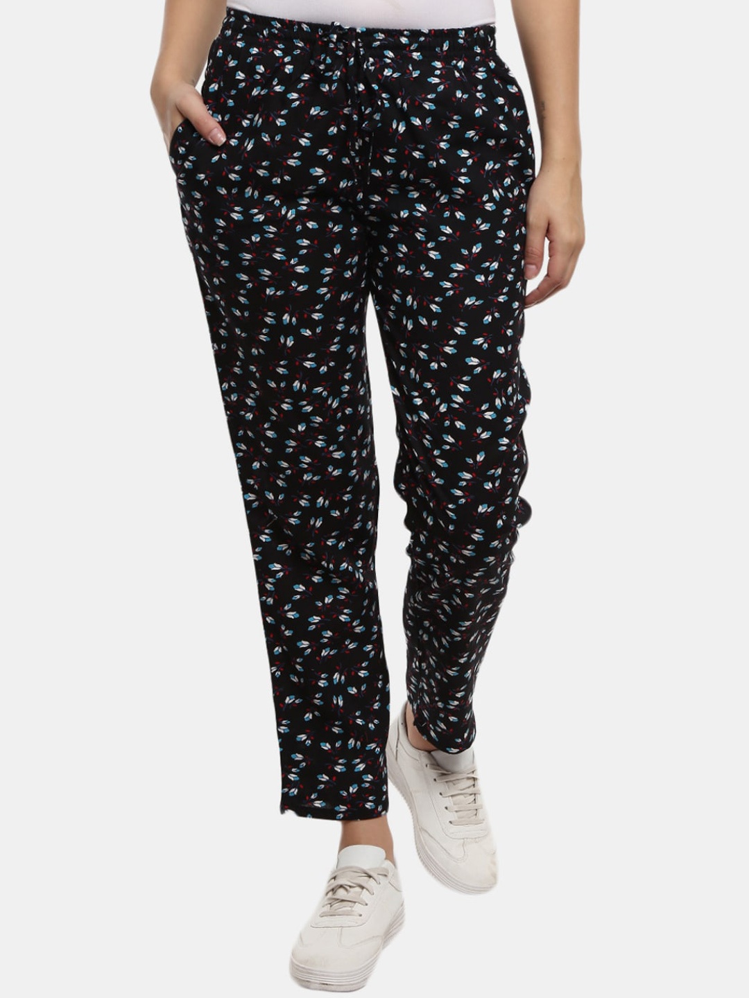 

V-Mart Women Black Western Printed Rayon Track Pant