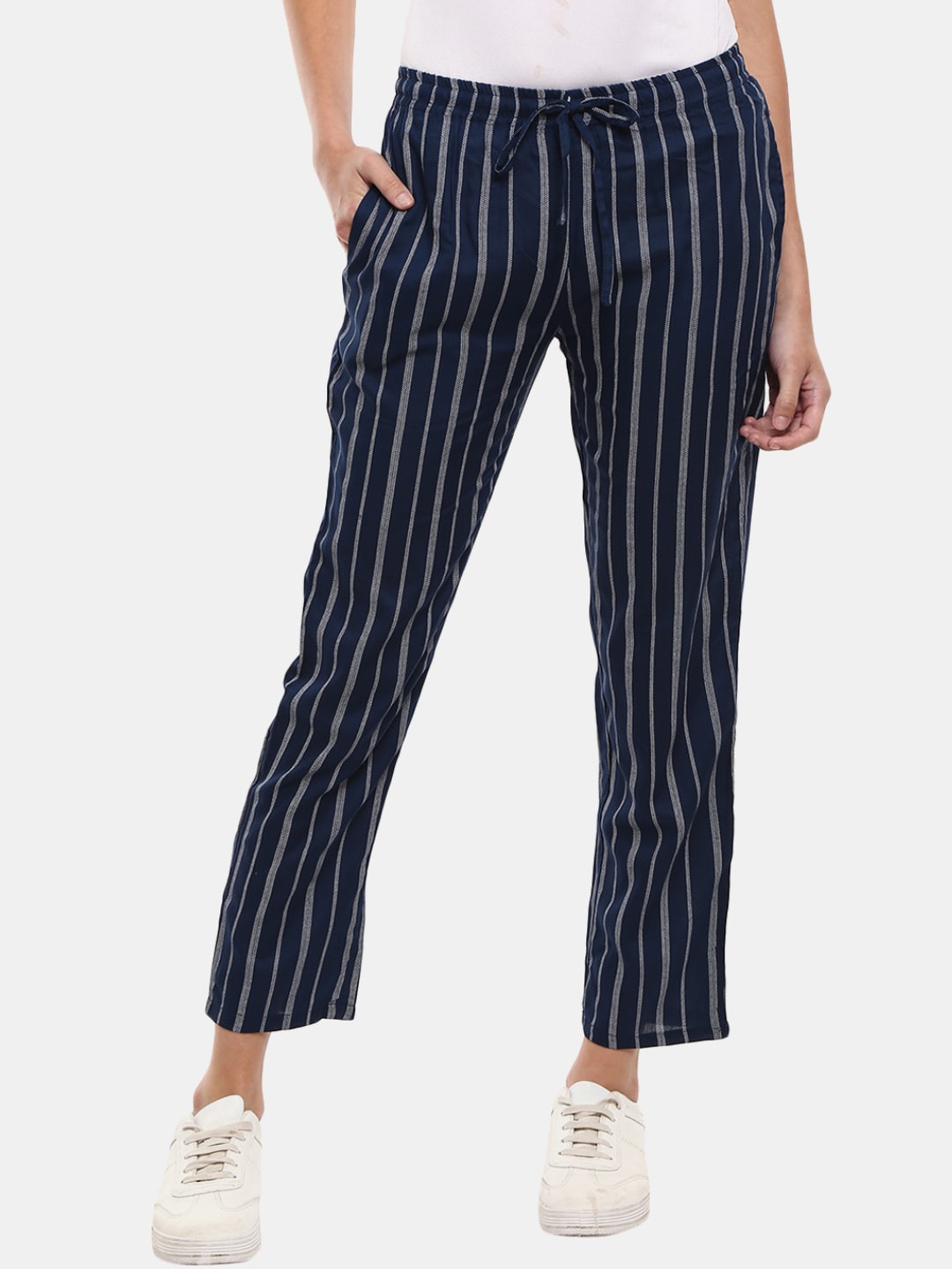 

V-Mart Women Blue Striped Cotton Track Pants
