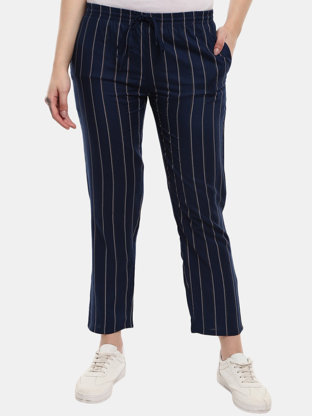 

V-Mart Women Pack of 2 Blue Striped Cotton Track Pants