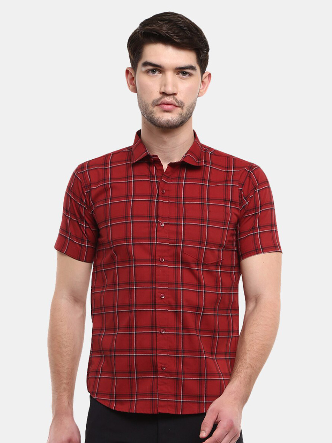 

V-Mart Men Maroon Classic Slim Fit Tartan Checks Checked Casual Shirt
