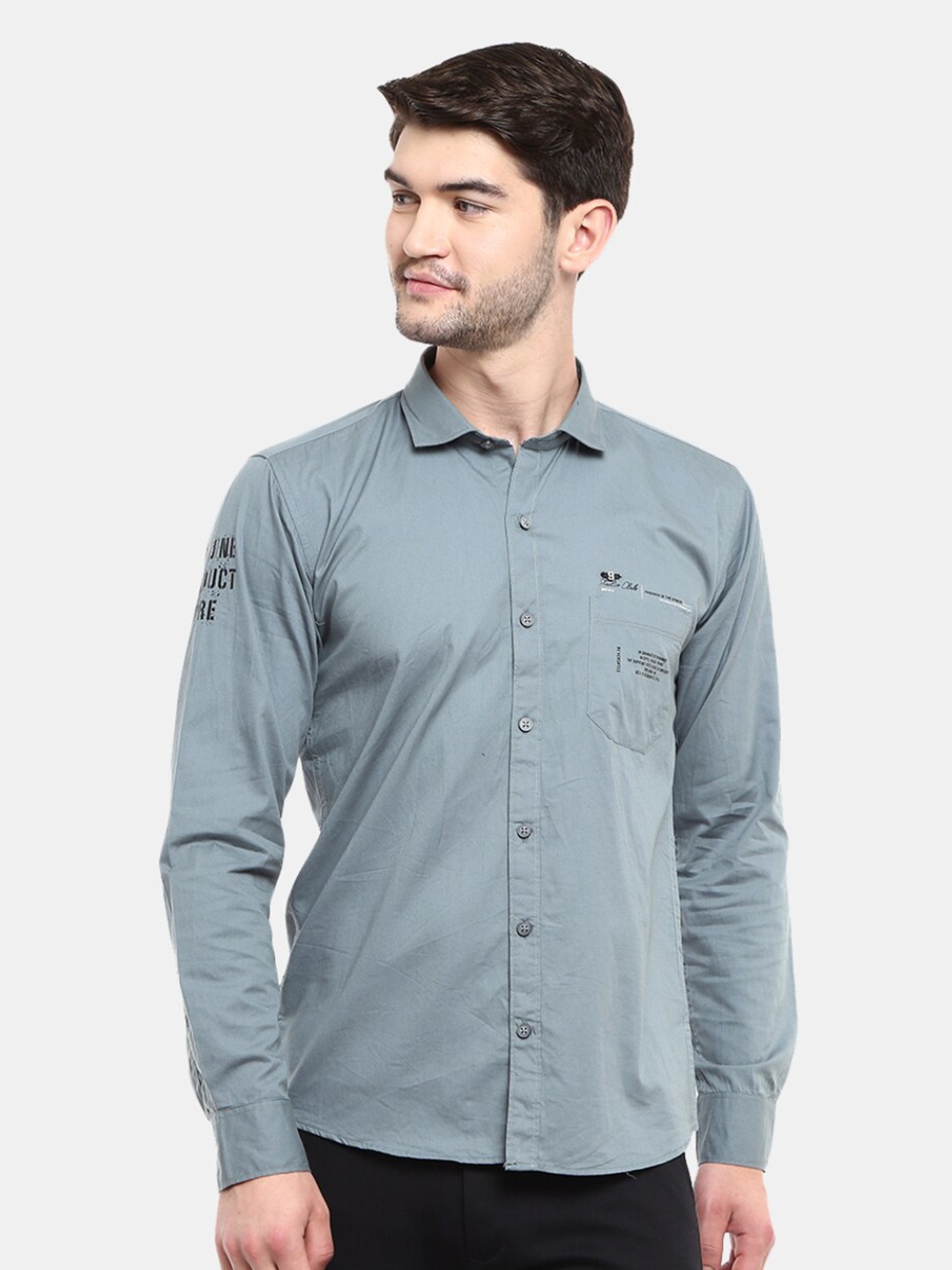 

V-Mart Men Grey Classic Slim Fit Spread Collar Casual Shirt