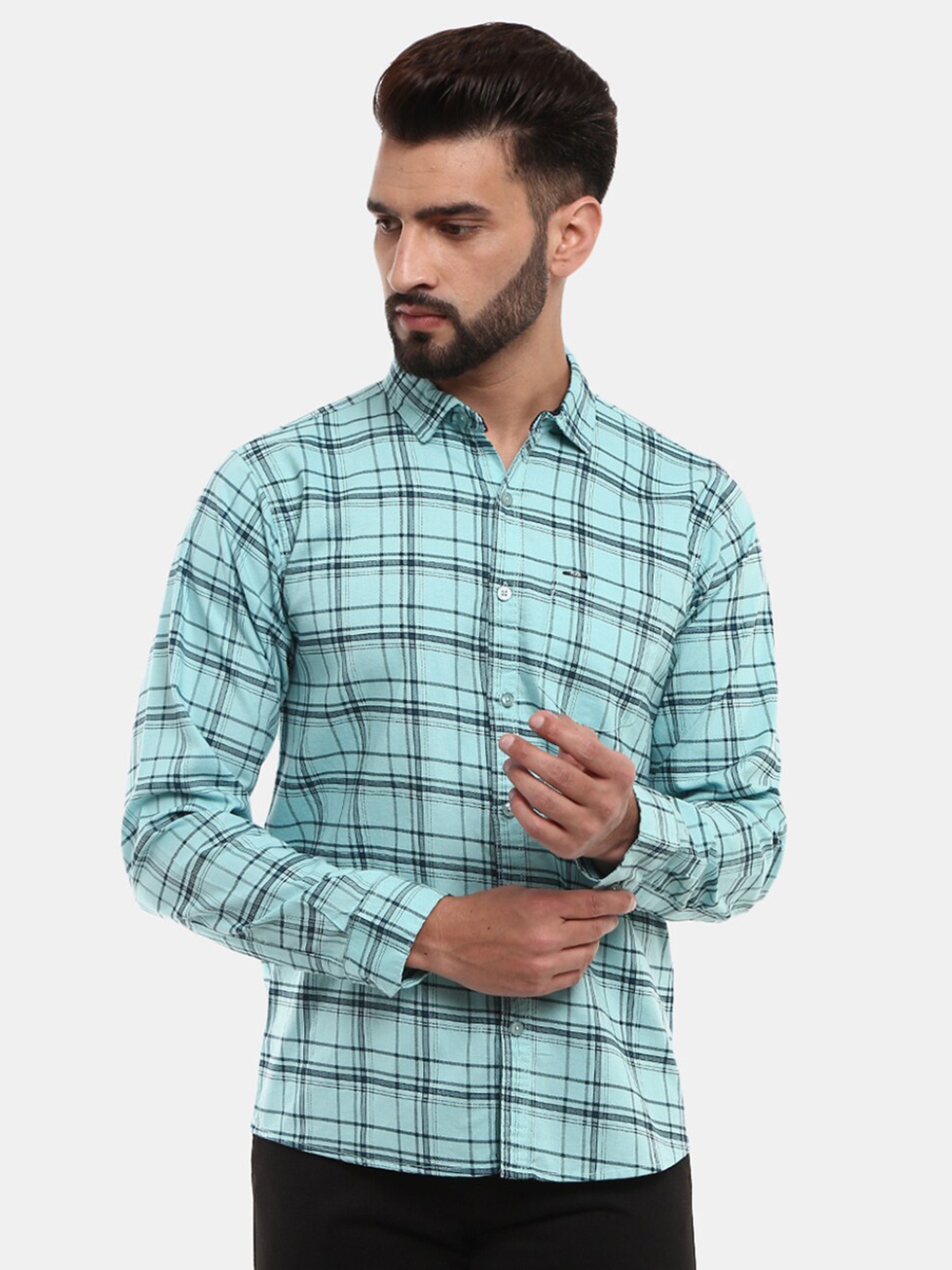

V-Mart Men Green Classic Slim Fit Tartan Checks Checked Casual Shirt