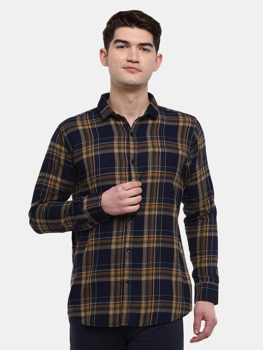 

V-Mart Men's Khaki Classic Tartan Checks Checked Casual Shirt