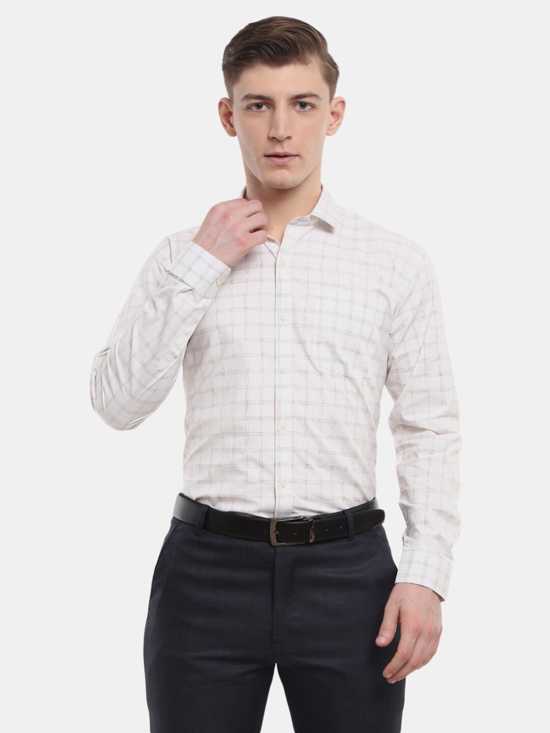 

J White by Vmart Men Brown Classic Checked Formal Shirt