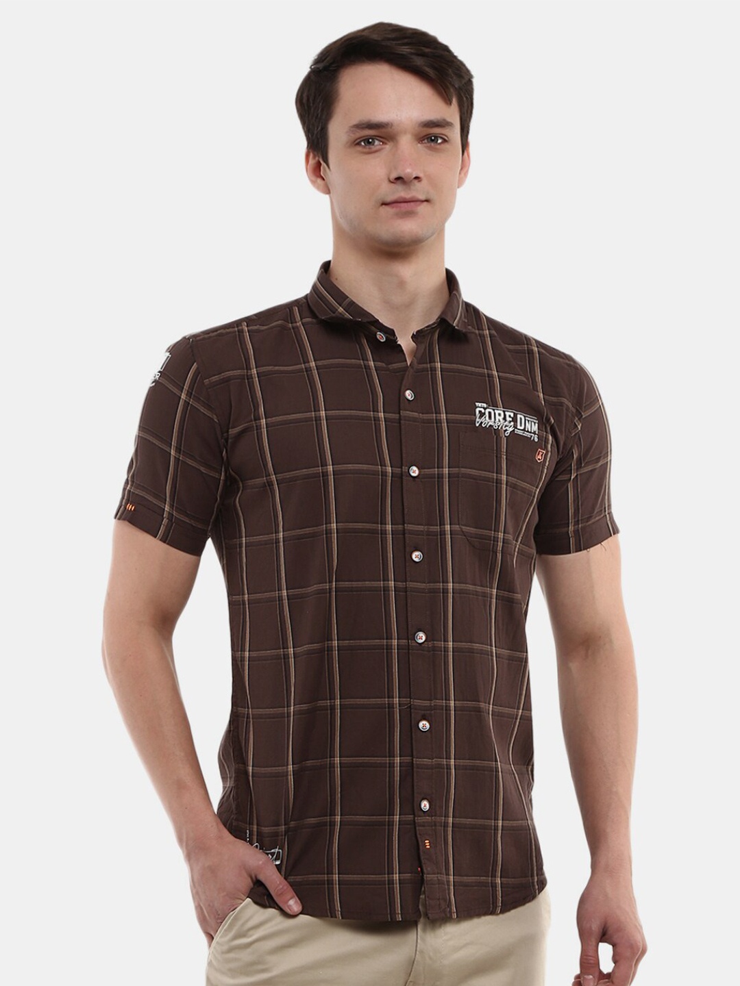 

V-Mart Men Brown Classic Slim Fit Windowpane Checked Casual Shirt