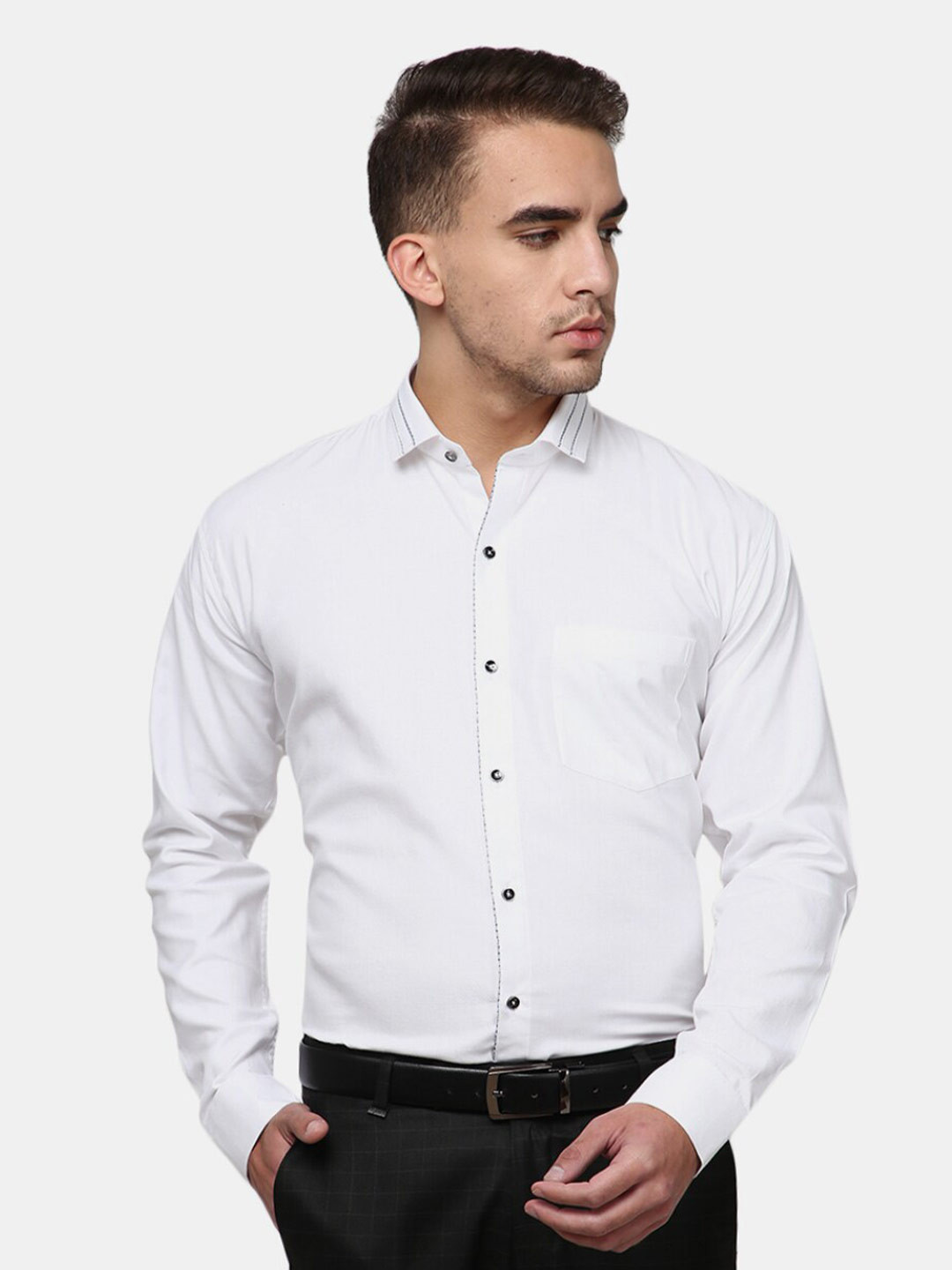 

V-Mart Men White Classic Striped Party Shirt