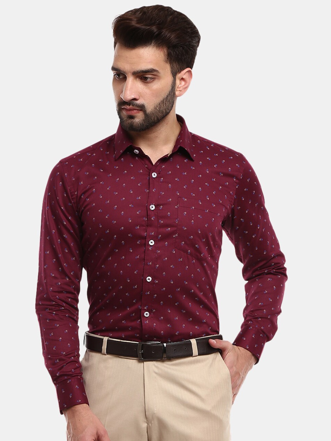 

V-Mart Men Maroon Classic Printed Formal Shirt