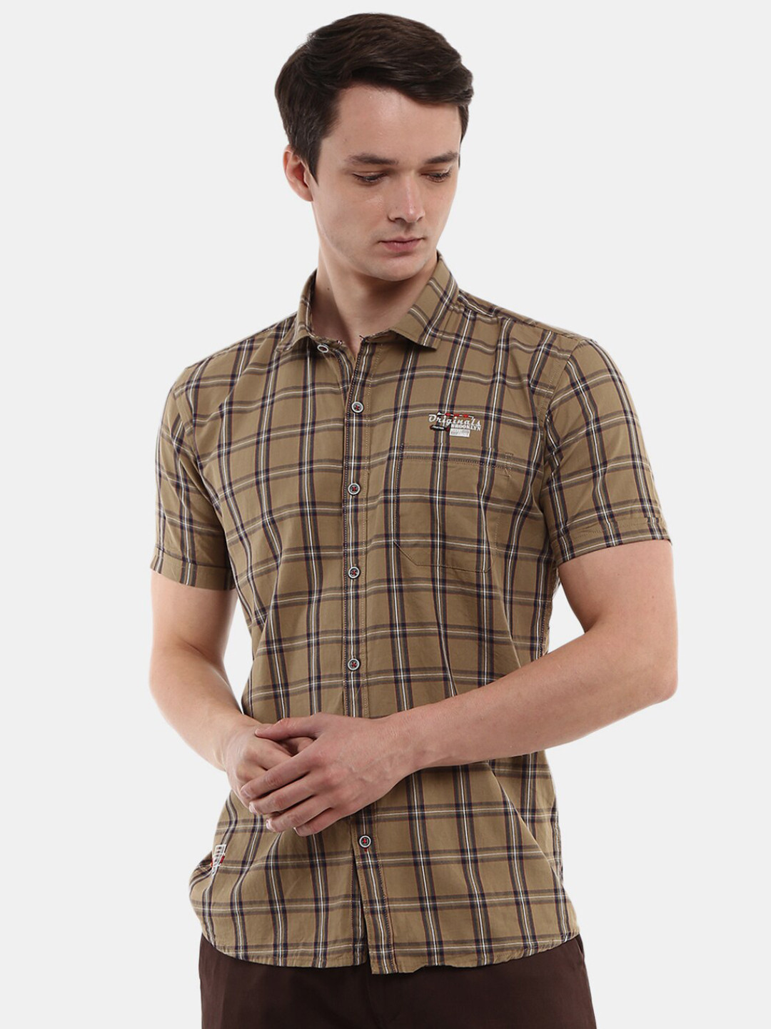 

V-Mart Men Khaki Classic Slim Fit Checked Casual Shirt