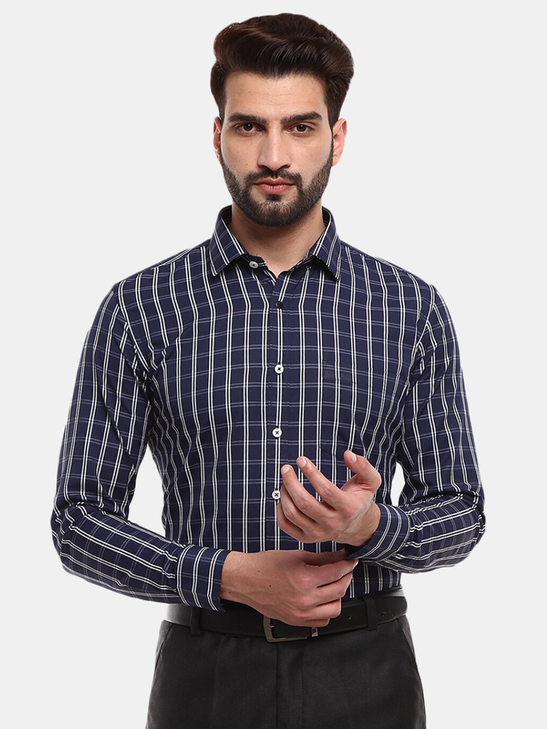 

J White by Vmart Mens Blue Classic Checked Formal Shirt