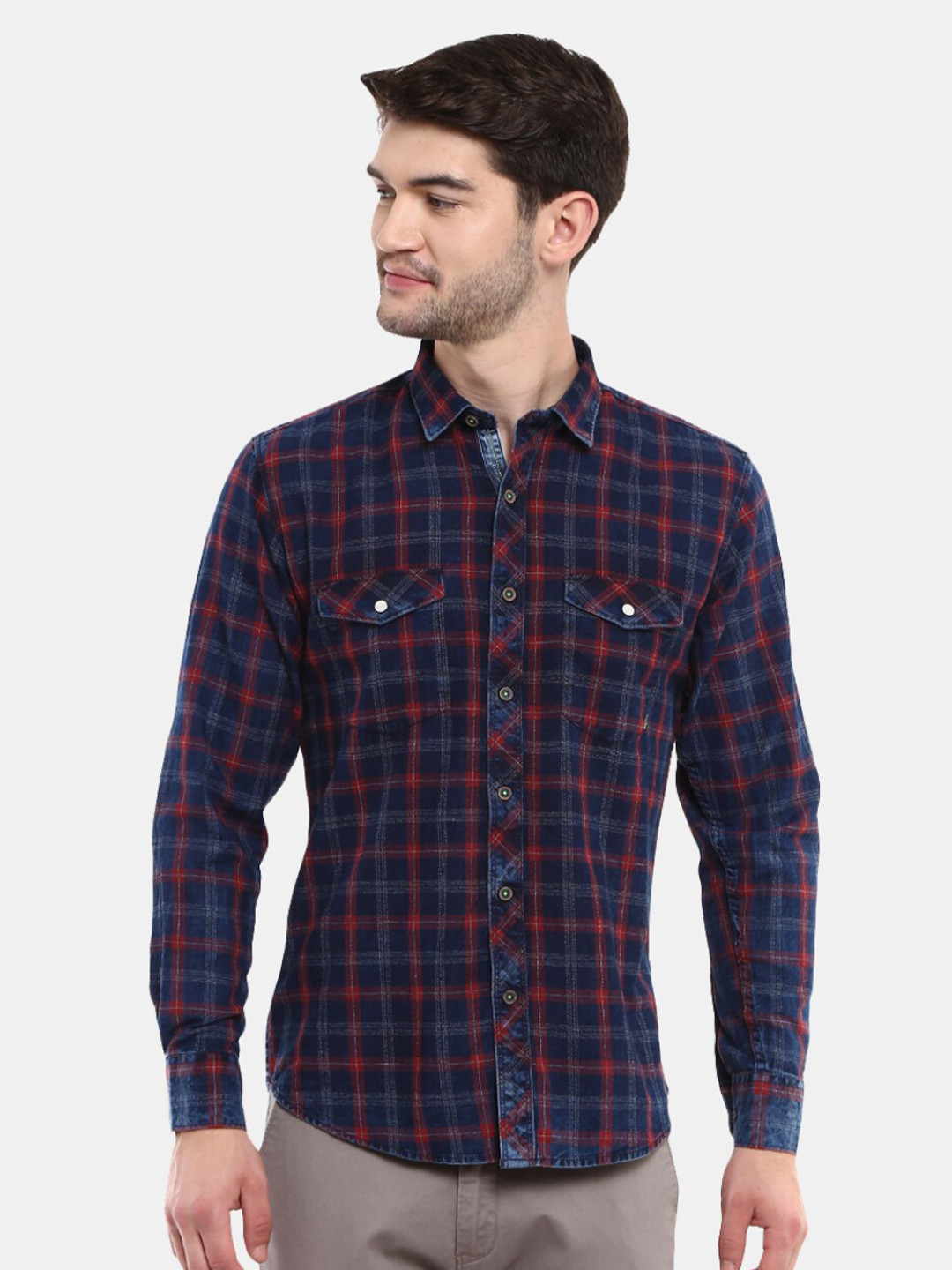 

V-Mart Men Blue Checked Cotton Classic Casual Shirt