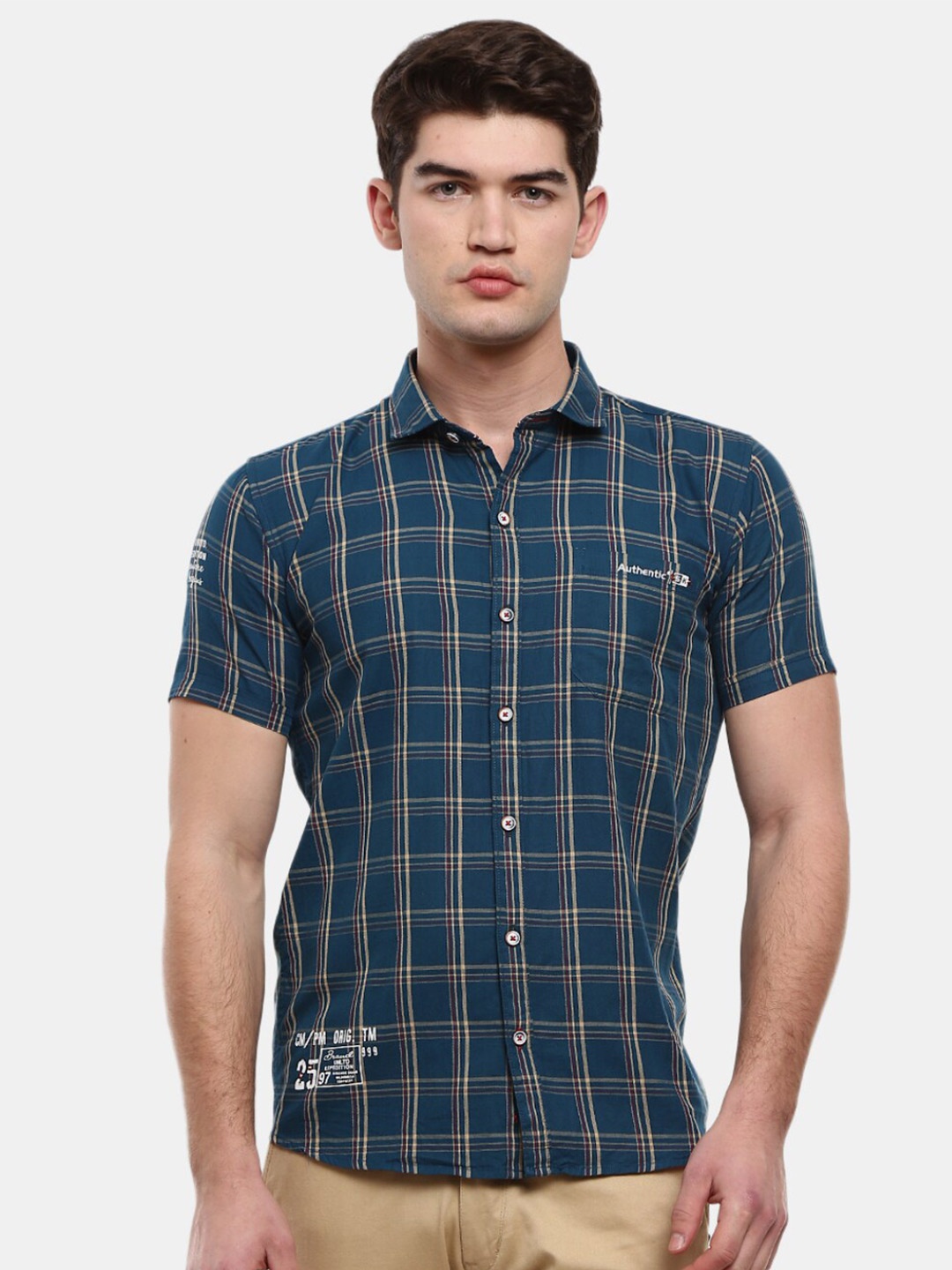 

V-Mart Men Blue Classic Slim Fit Tartan Checks Checked Casual Shirt