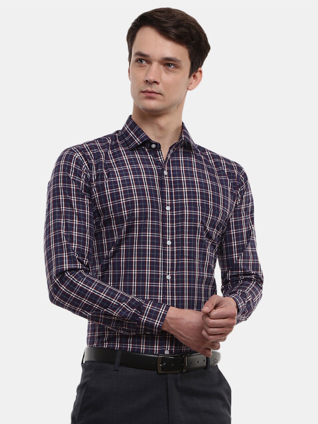 

V-Mart Men Navy Blue Classic Tartan Checks Checked Formal Shirt