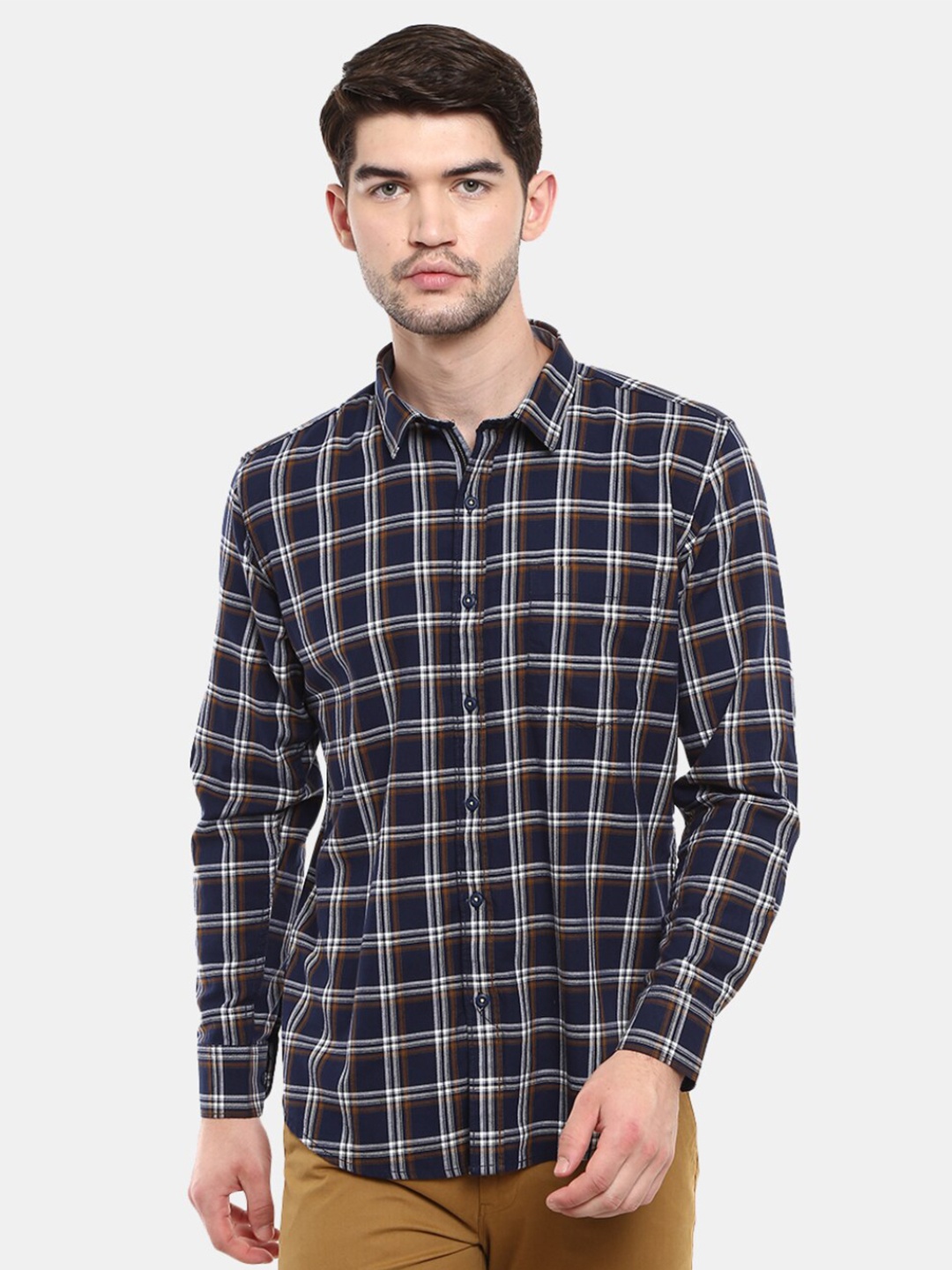 

V-Mart Men Navy Blue Classic Tartan Checks Checked Casual Shirt