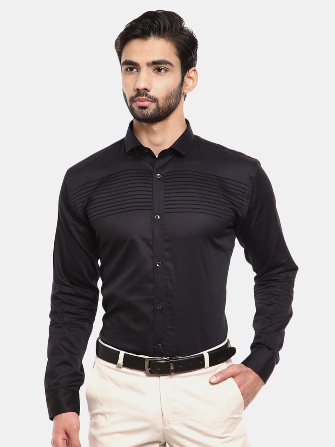 

V-Mart Men Black Solid Satin Classic Party Shirt