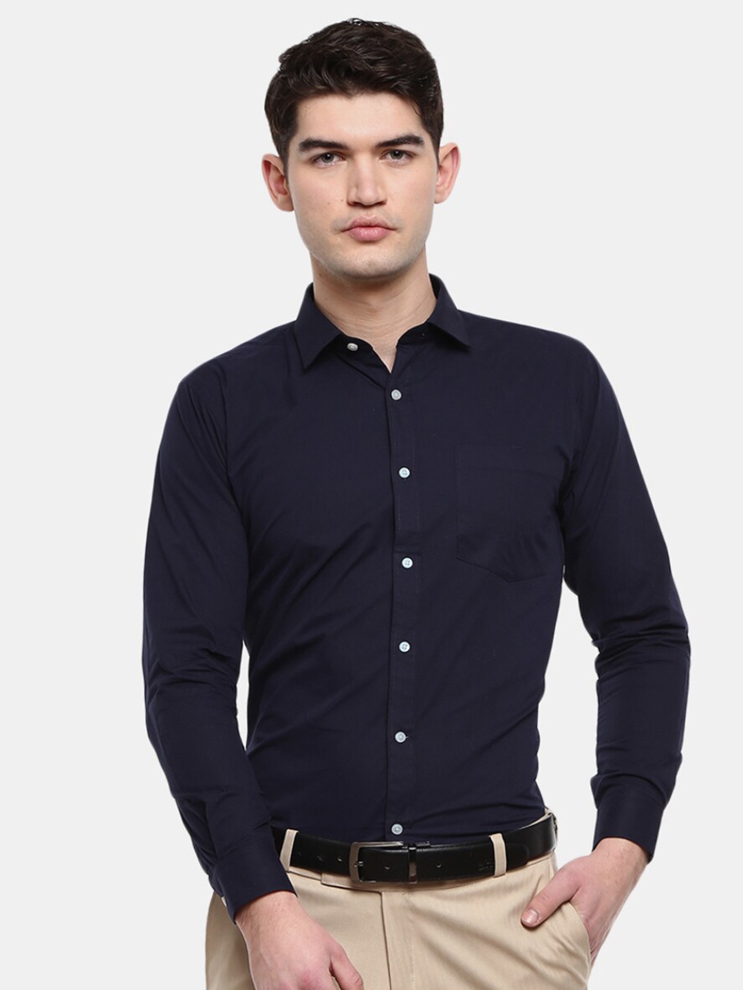

J White by Vmart Men Navy Blue Classic Solid Formal Shirt
