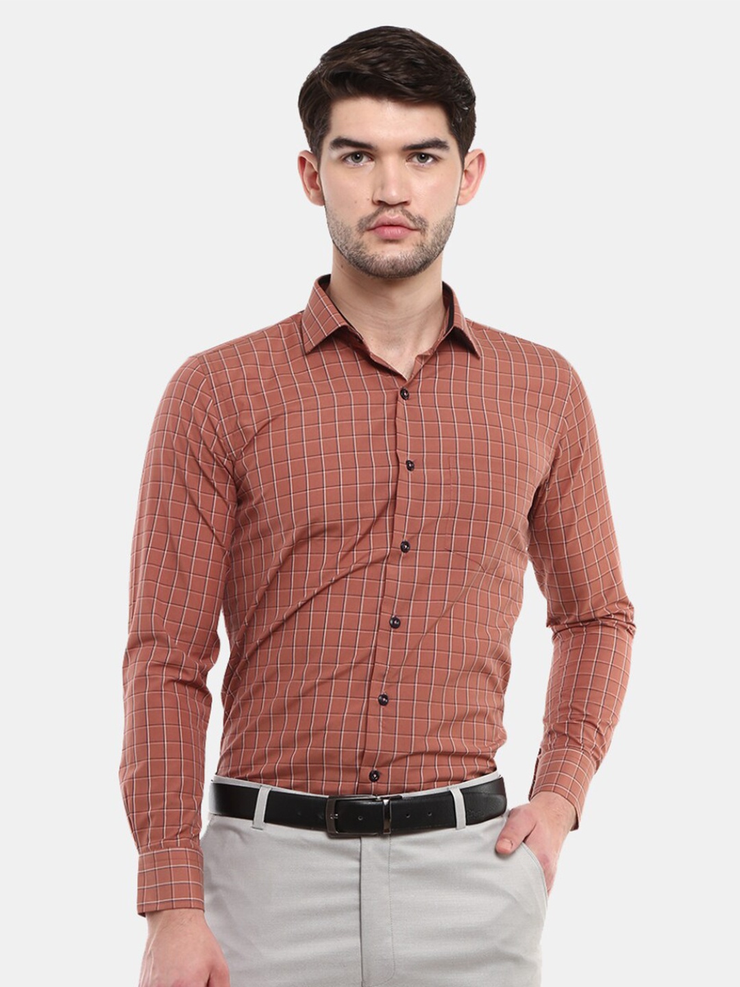 

J White by Vmart Men Brown Classic Checked Formal Shirt