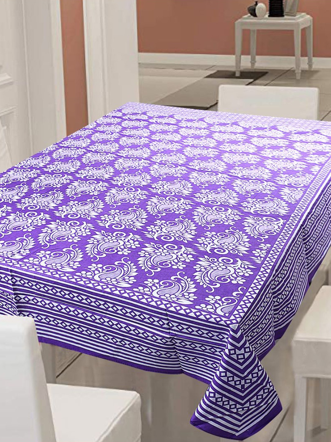 

INDHOME LIFE Blue & White Printed 144 TC Cotton Rectangle Table Covers