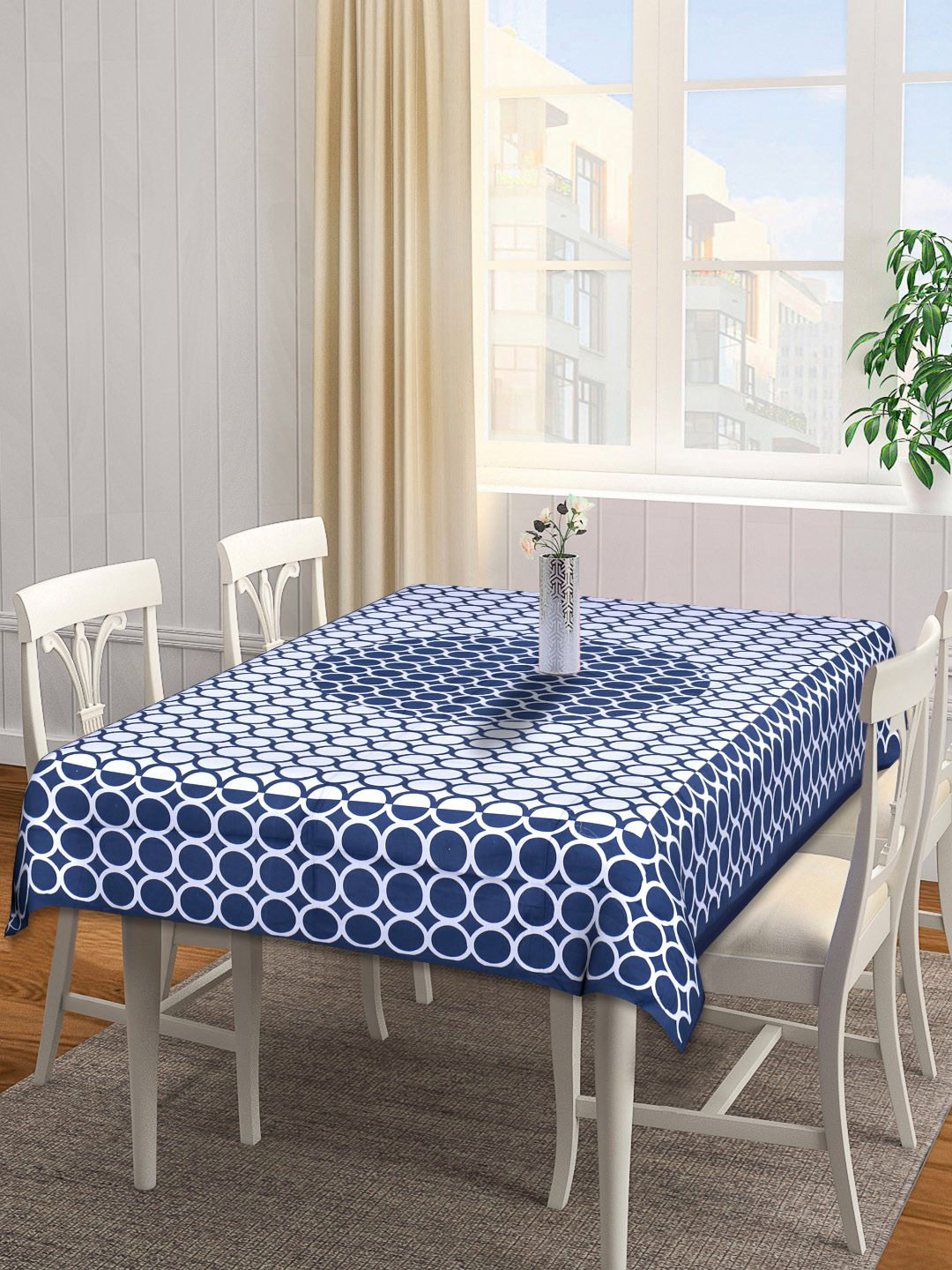 

INDHOME LIFE Blue & White Geometric Printed 144 TC Pure Cotton 6 Seater Table Covers