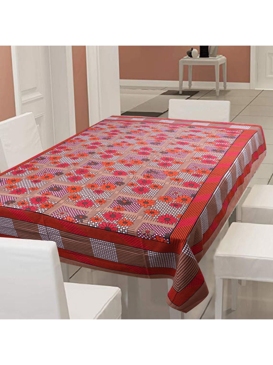 

INDHOME LIFE Red & Grey Floral Printed 6-Seater 144 TC Cotton Table Cover