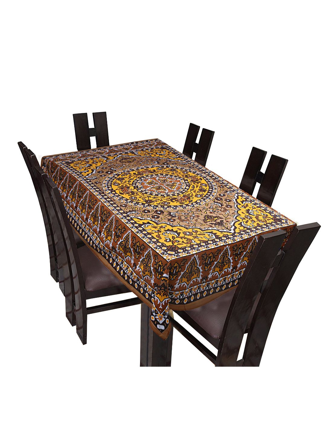 

INDHOME LIFE Yellow & Brown Printed Cotton 6 seater Table Covers