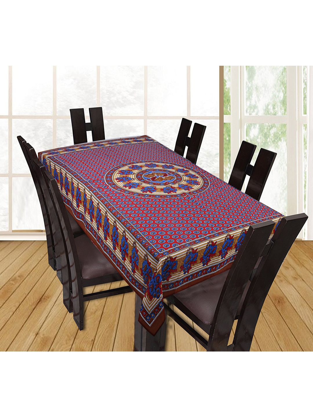 

INDHOME LIFE Red & Blue Printed Pure Cotton 6 Seater Dining Table Covers