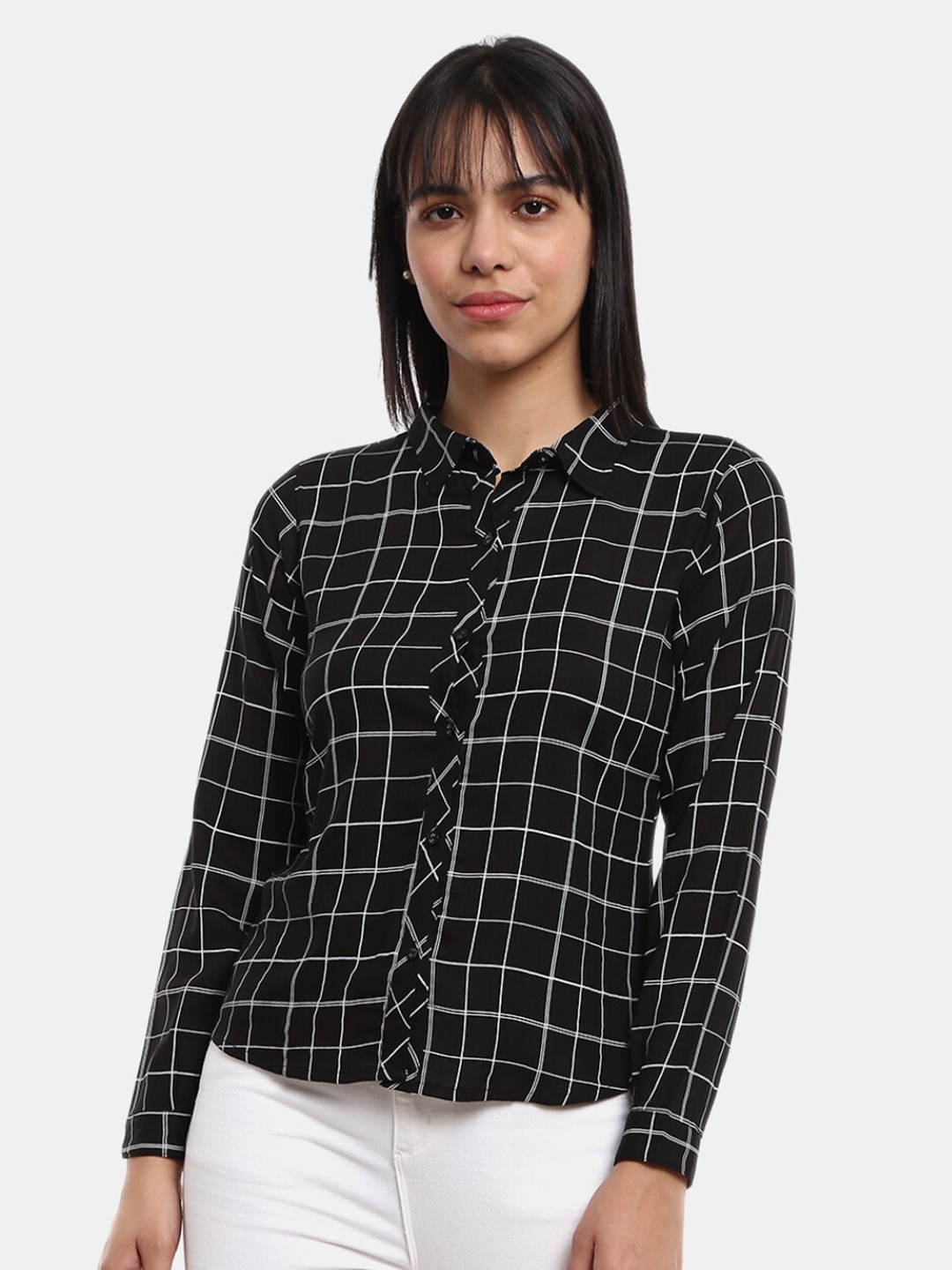 

V-Mart Women Black Classic Windowpane Checks Checked Casual Shirt