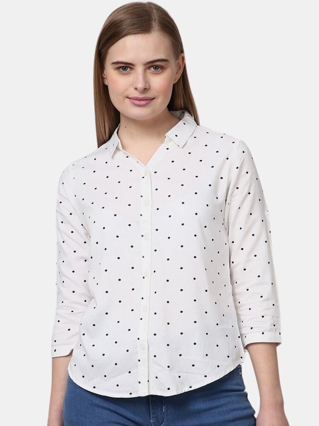 

V-Mart Women White Classic Printed Casual Shirt