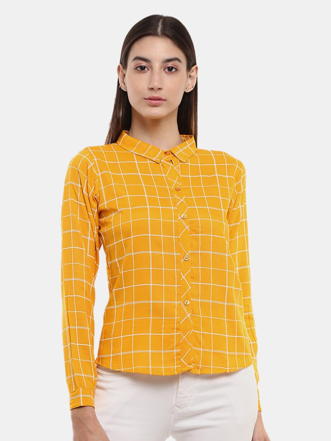 

V-Mart Women Mustard Classic Tartan Checks Checked Casual Shirt