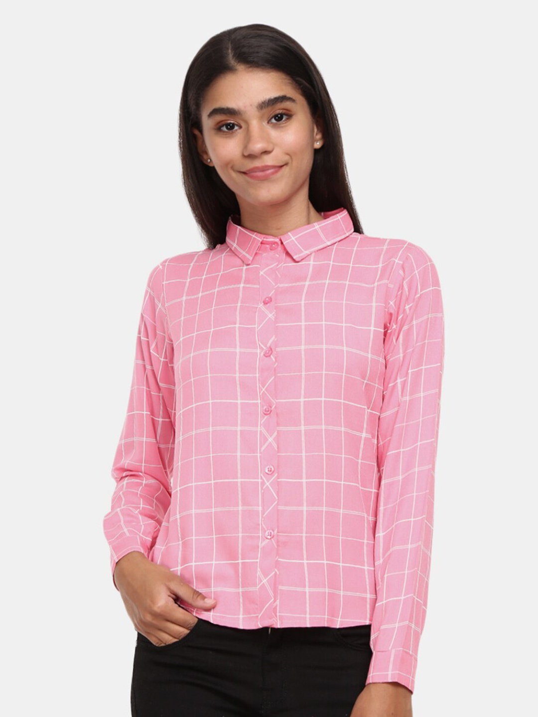

V-Mart Women Pink Classic Windowpane Checks Checked Casual Shirt