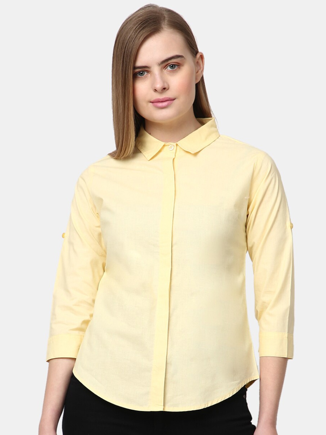 

V-Mart Women Yellow Classic Casual 3/4th Sleeves Shirt