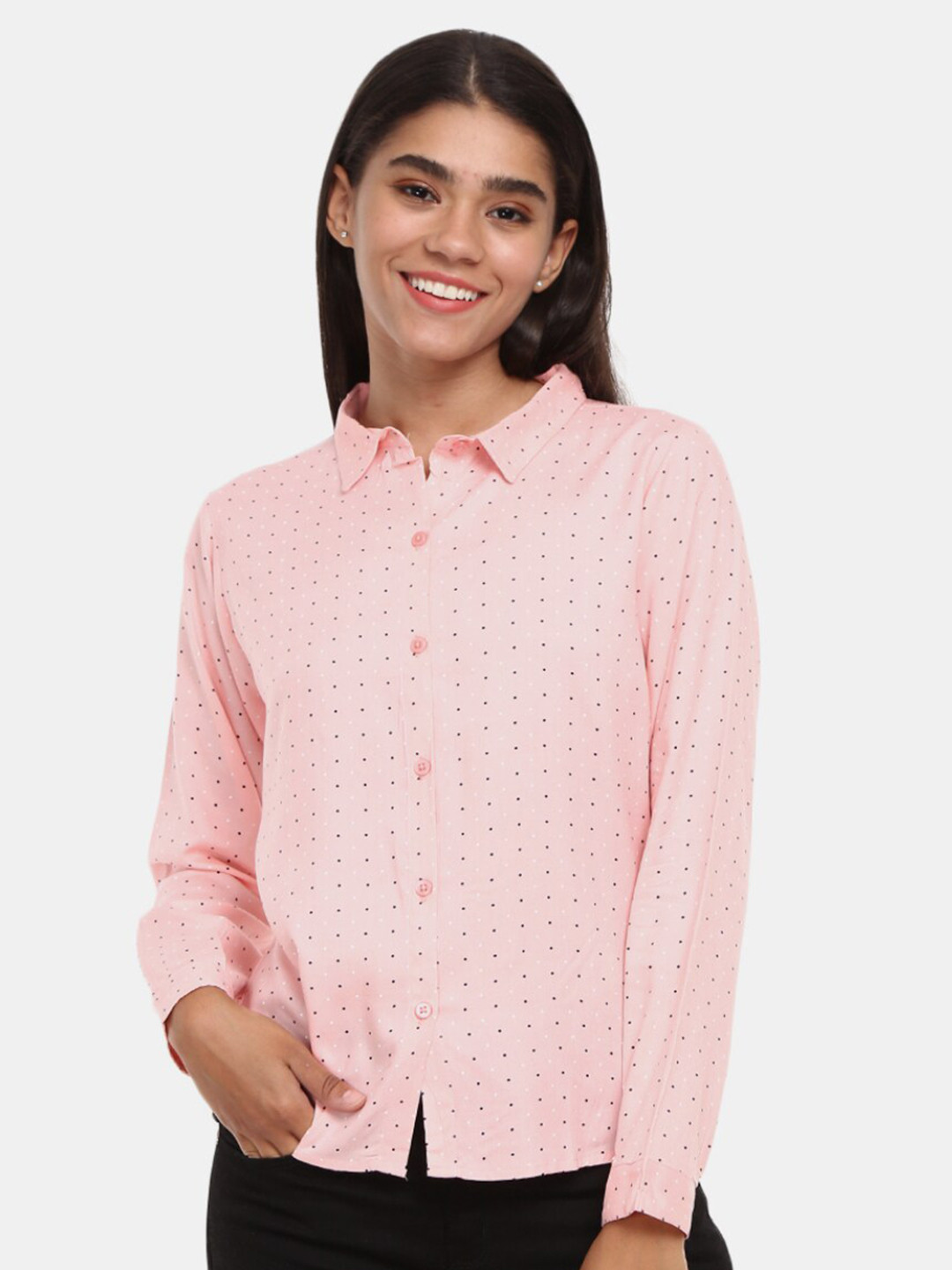 

V-Mart Women Pink Classic Western Printed Rayon Casual Shirt