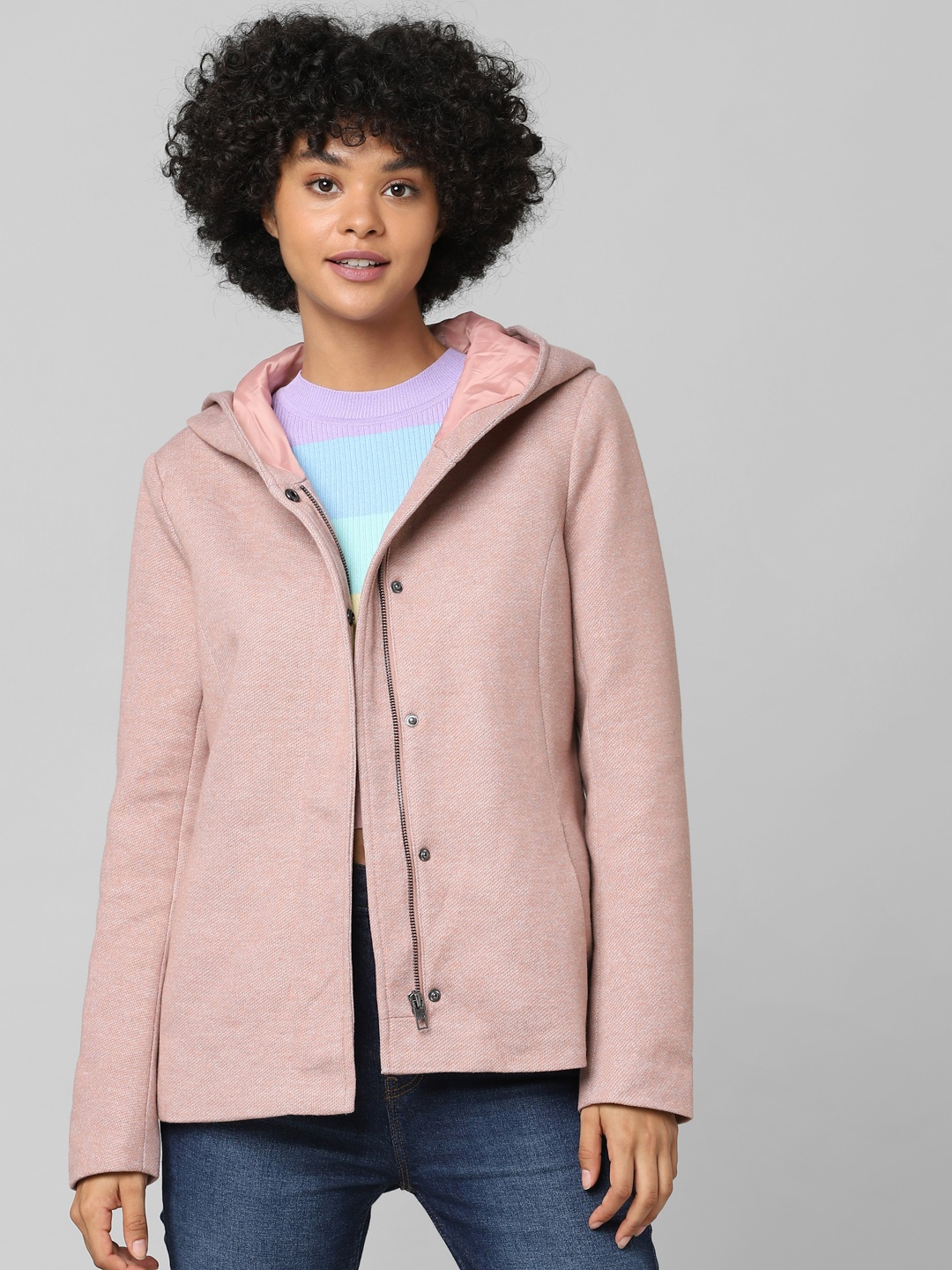 

ONLY Women Pink Solid Regular-Fit Hooded Overcoat