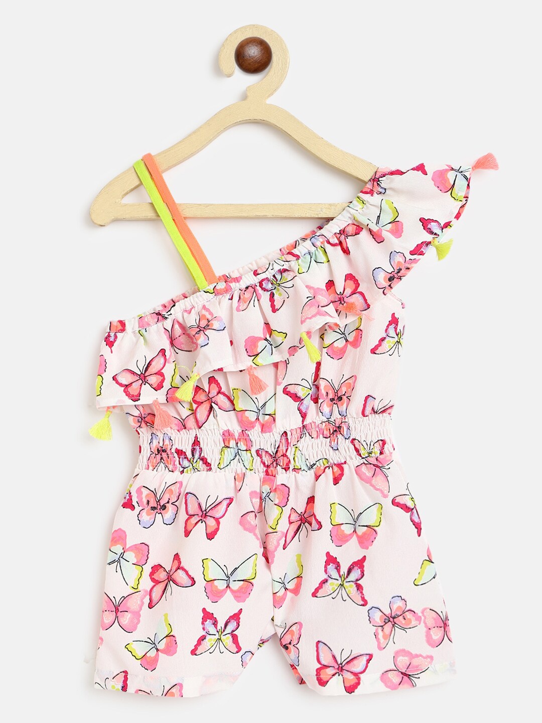 

Nauti Nati Kids-Girls White & Pink Printed Jumpsuit