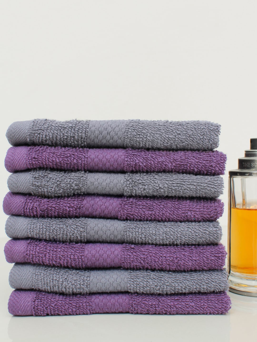 

AVI Living Set Of 8 Solid 500 GSM Pure Cotton Face Towels, Purple