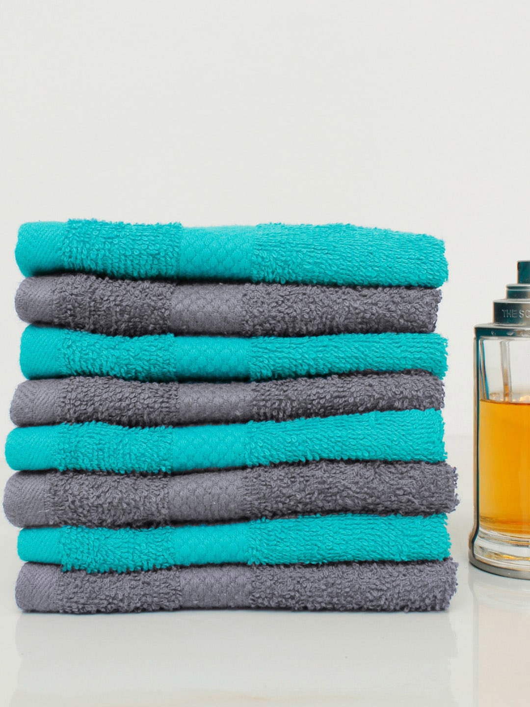 

AVI Living Set of 8 Solid Pure Cotton 500 GSM Face Towels, Turquoise blue