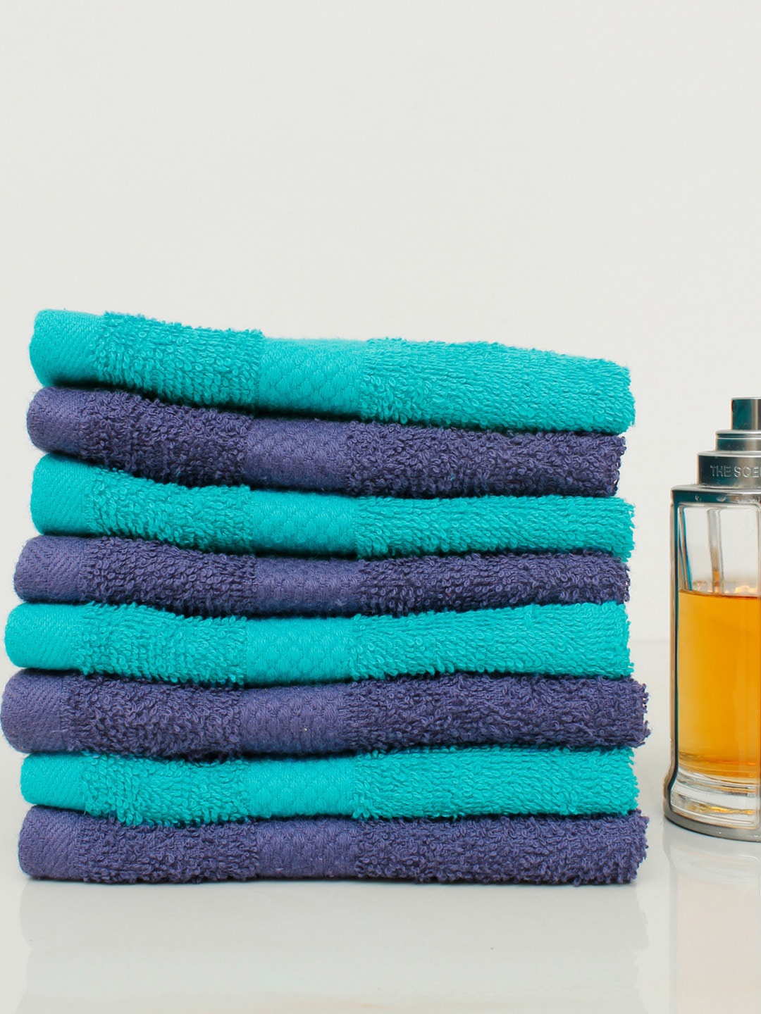 

AVI Living Adults Set Of 8 Blue, Turquoise Solid 500 GSM Pure Cotton Face Towels, Turquoise blue