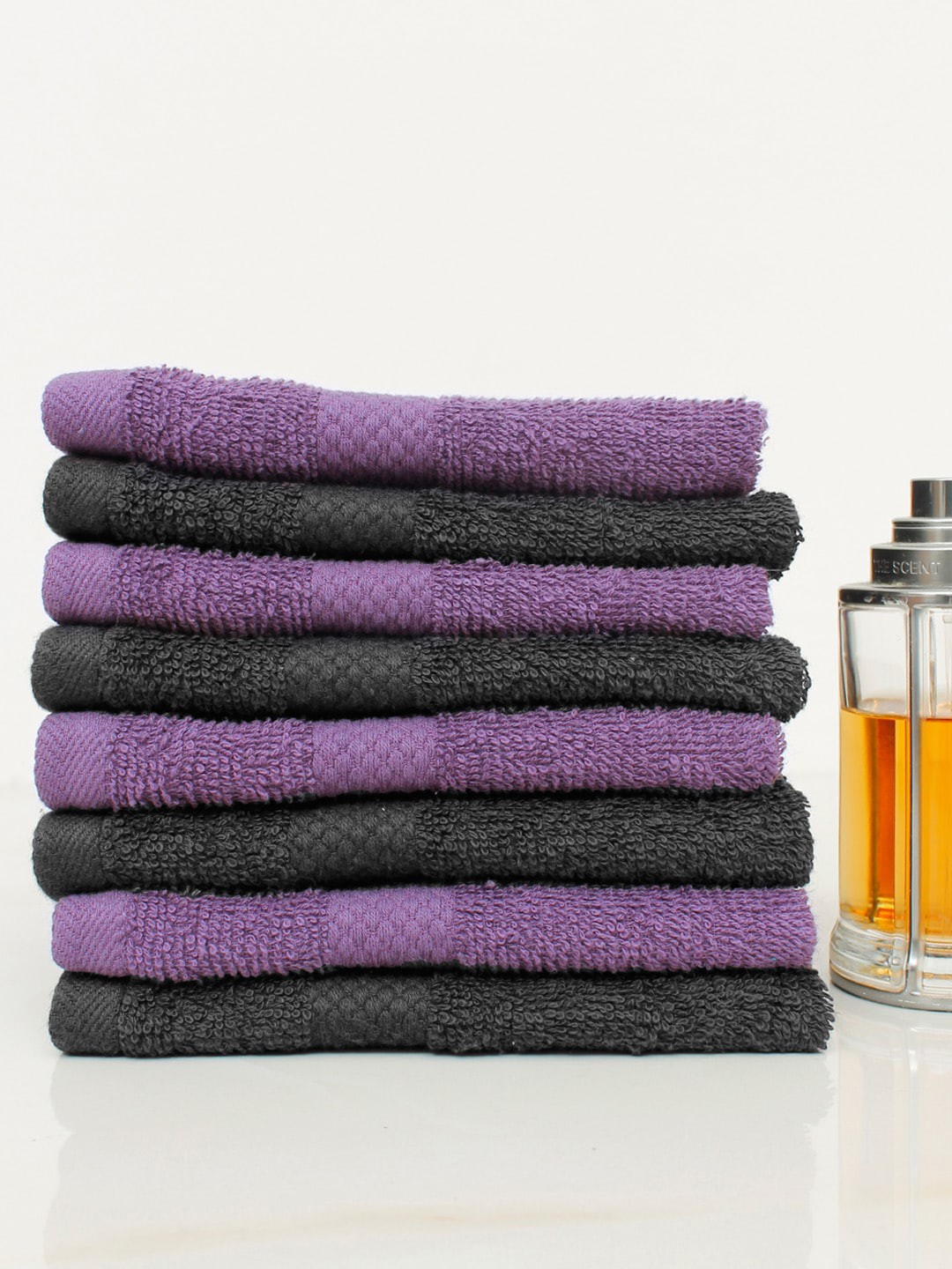 

AVI Living Set Of 8 Solid 500 GSM Pure Cotton 500 GSM Face Towels, Black