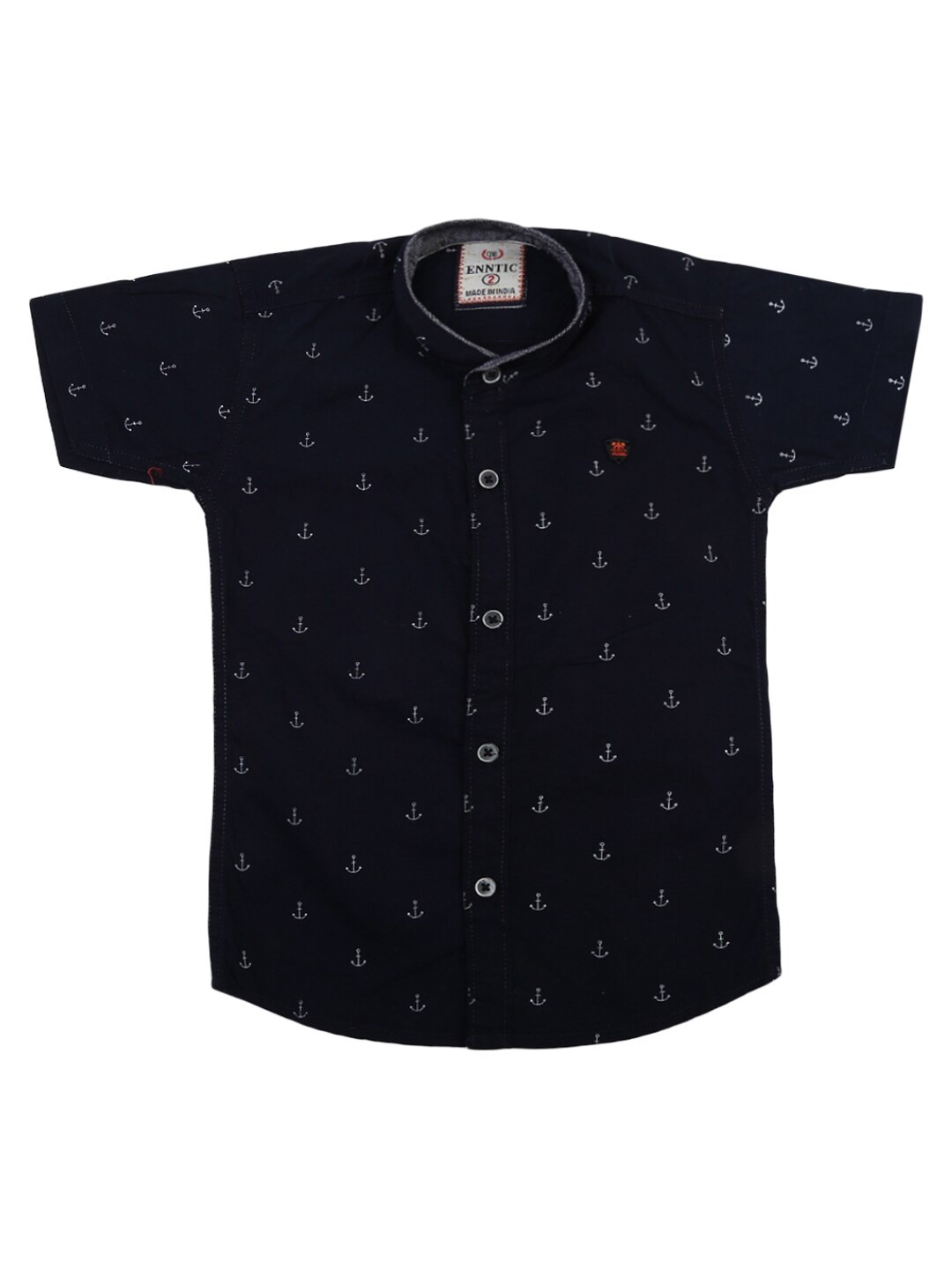 

V-Mart Boys Navy Blue Classic Printed Casual Spread Collar Shirt