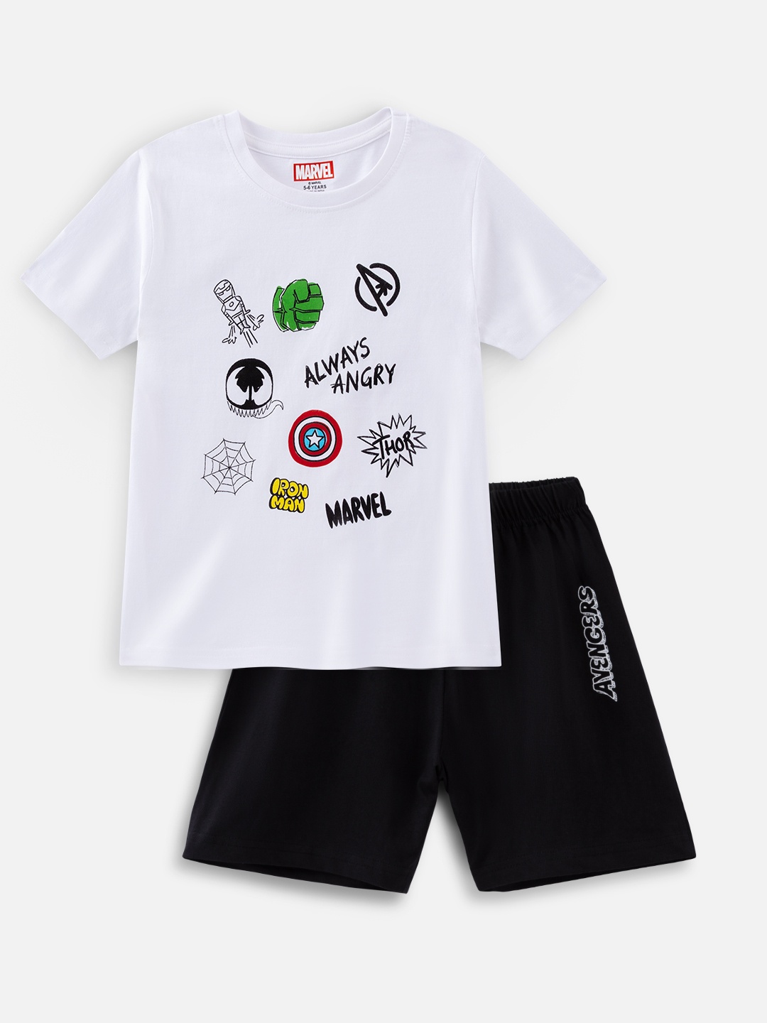 

Nap Chief Kids Marvel Printed T-shirt & Shorts, White