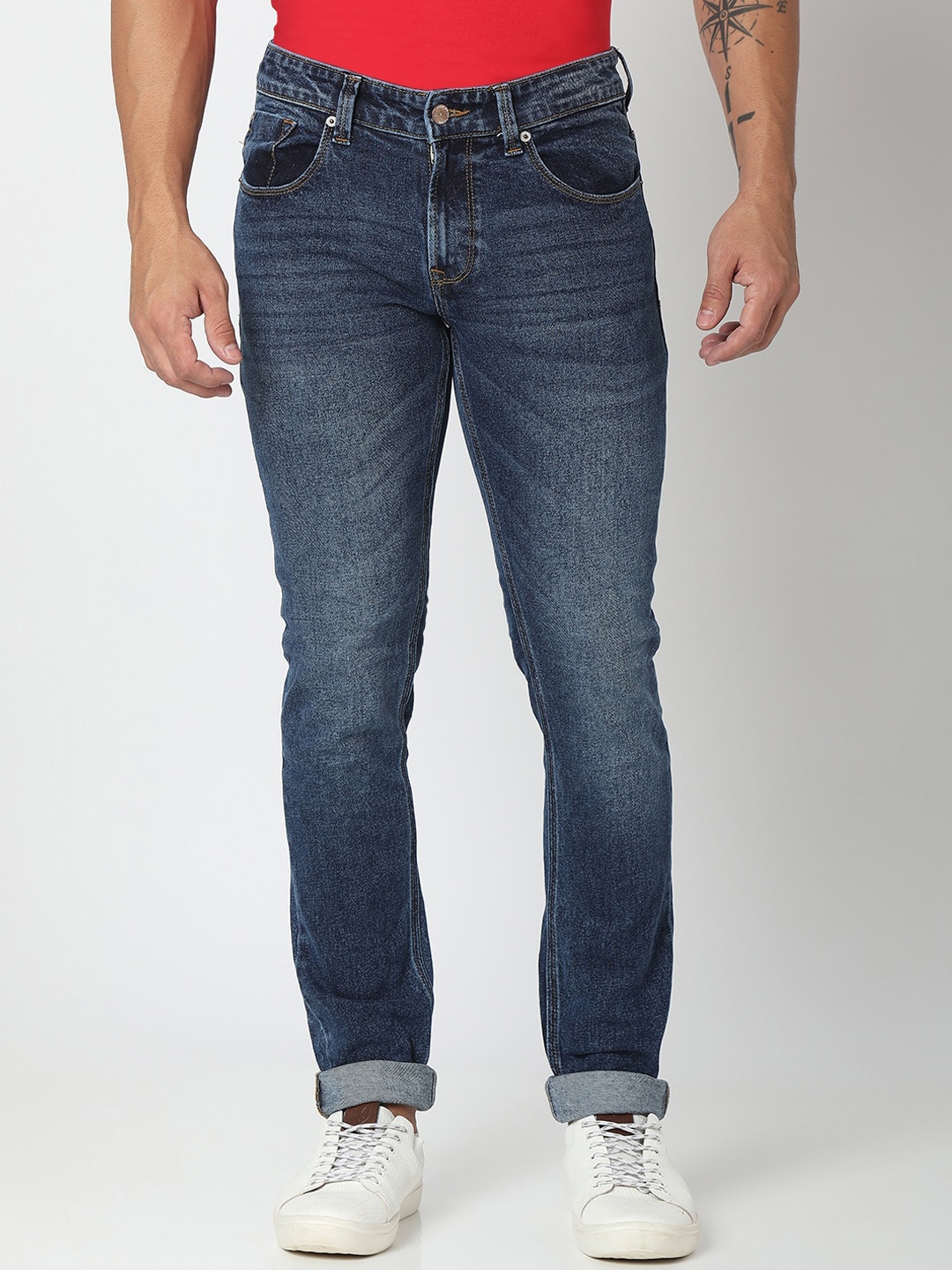 

SPYKAR Men Blue Slim Fit Low Distress Heavy Fade Jeans