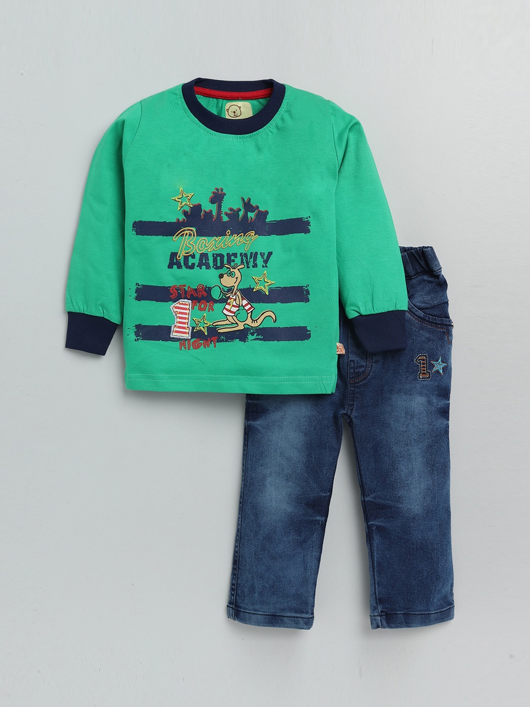 

Olio Kids Boys Green & Blue Printed T-shirt with Pyjamas