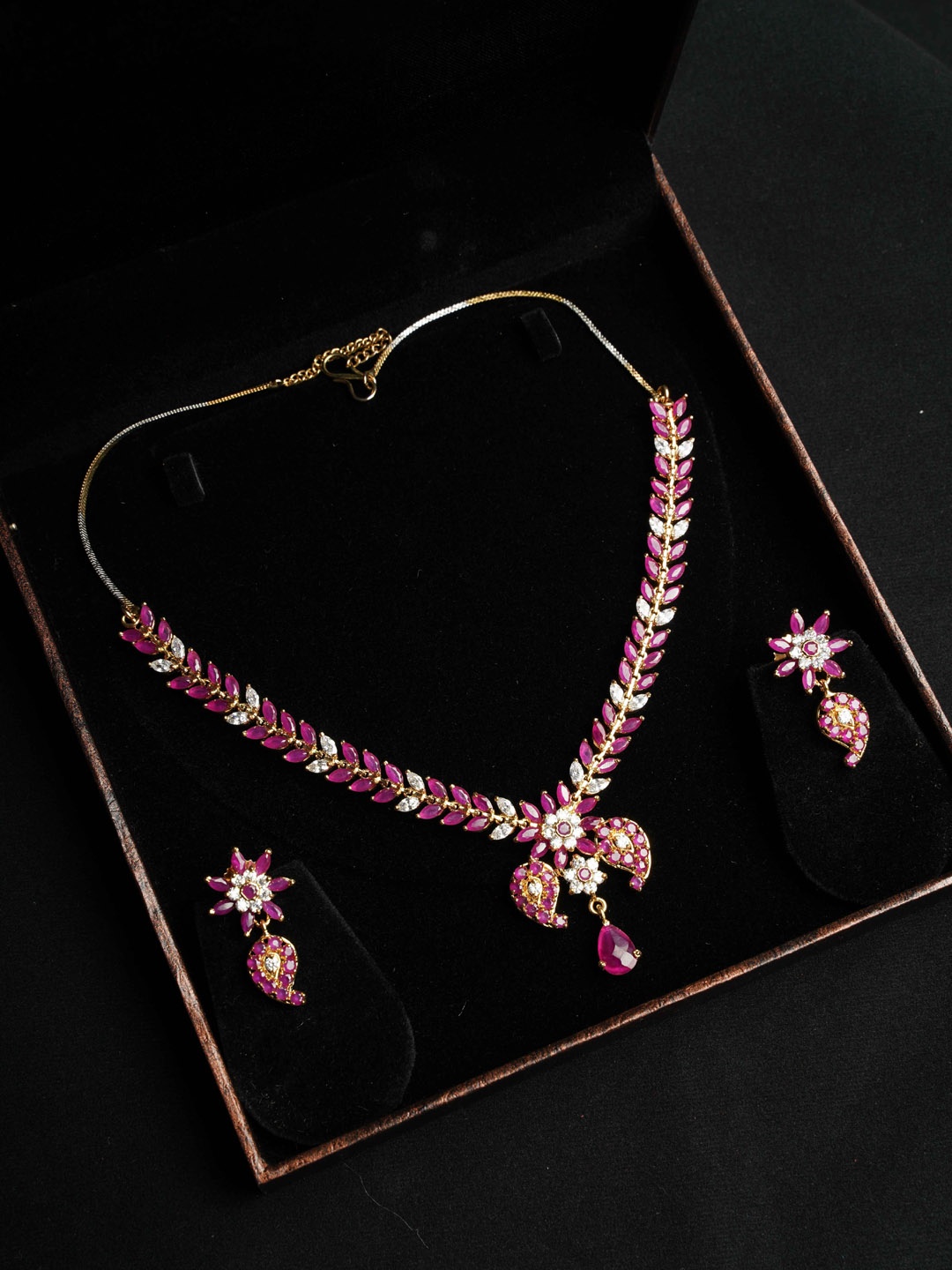 

NASTEE Gold-Plated Pink & White` AD Studded Jewellery Set