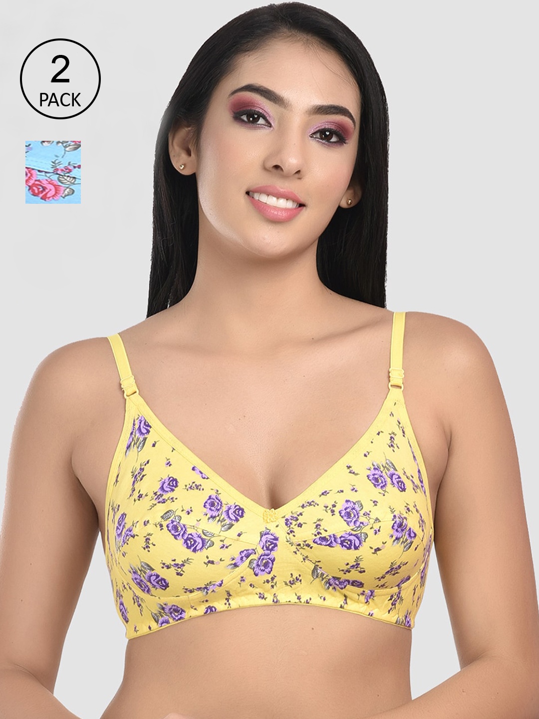 

StyFun Pack Of 2 Blue & Yellow Floral Bra S_Rosy_Bra_BlueYellow-Multicolor