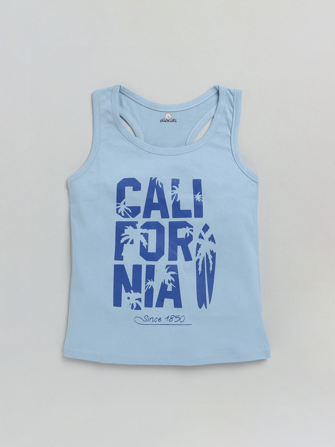 

Olio Kids Infant Girls Blue Printed Pure Cotton Innerwear Basic Vests