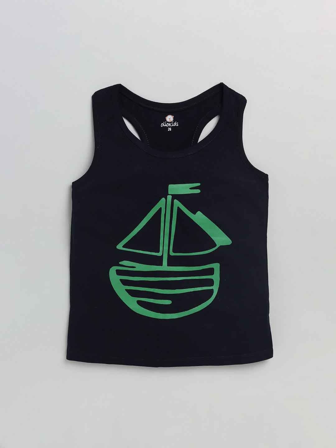 

Olio Kids Infant Girls Navy Blue Printed Pure Cotton Innerwear Basic Vests