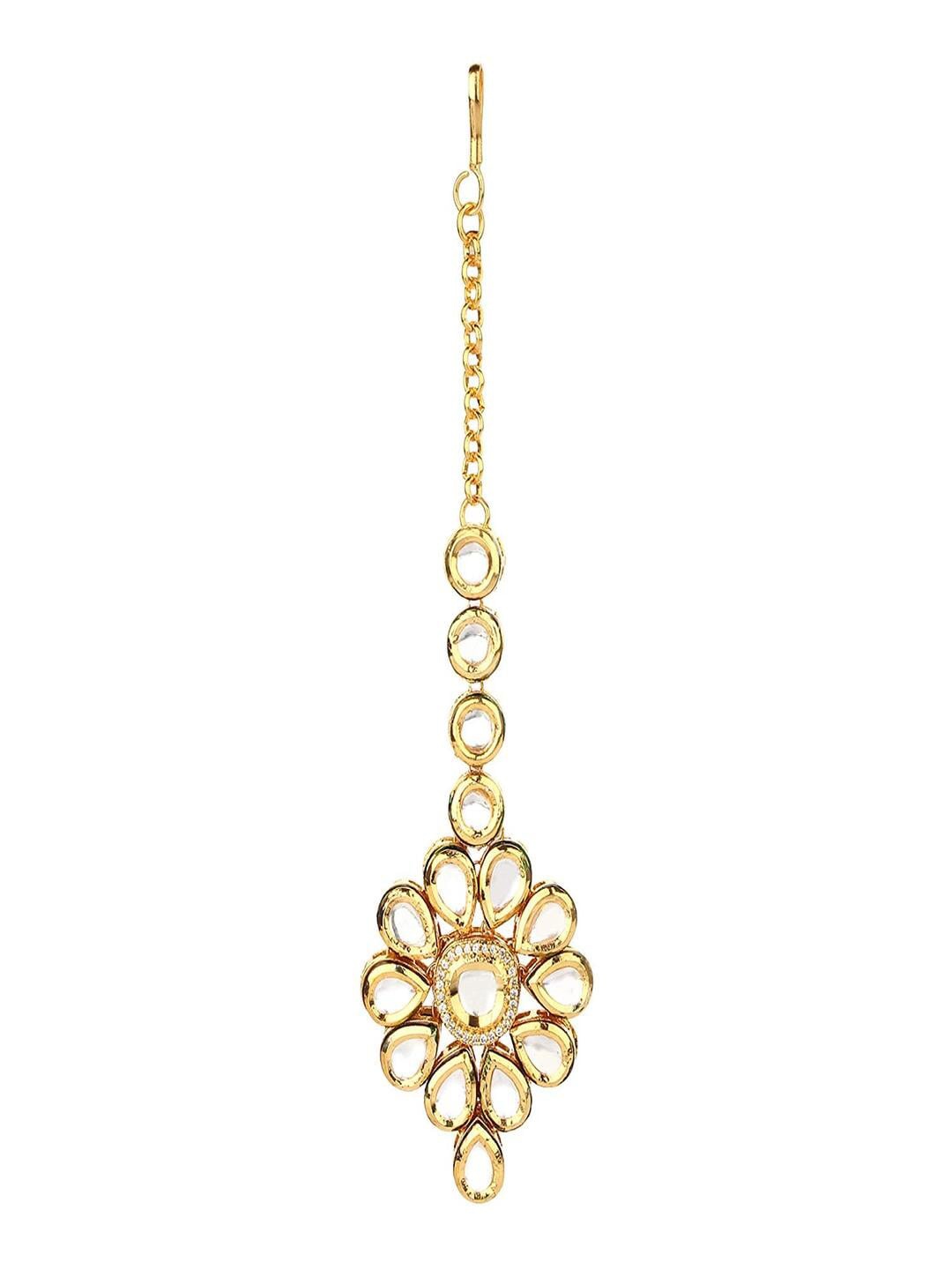 

Runjhun Gold-Plated & White Kundan Studded Maangtikka