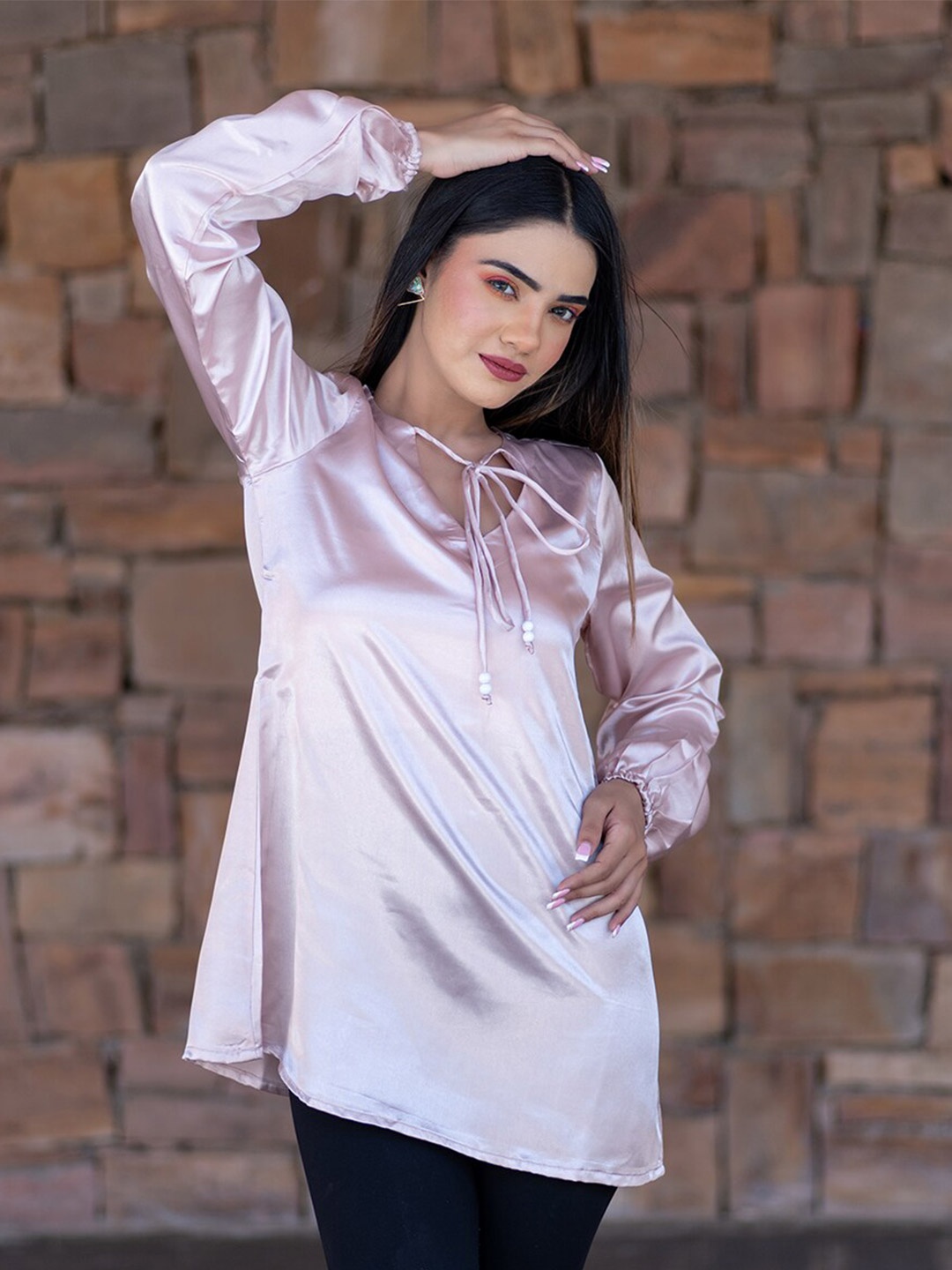 

Tistabene Pink Tie-Up Neck Satin Top