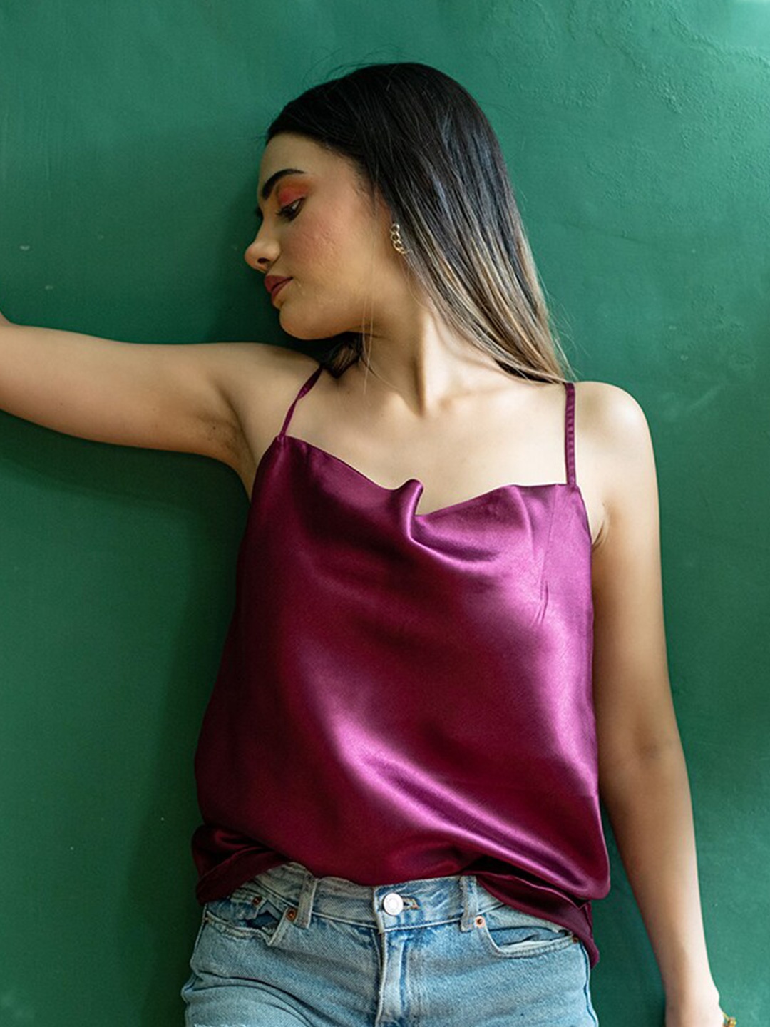 

Tistabene Maroon Solid Satin Regular Top