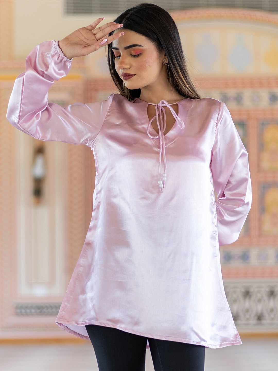 

Tistabene Pink Tie-Up Neck Satin Top